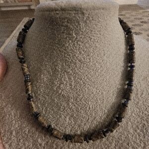 Vintage 90's Tube Beaded 17" Necklace Jewelry Natural Tones Lobster Claw Clasp